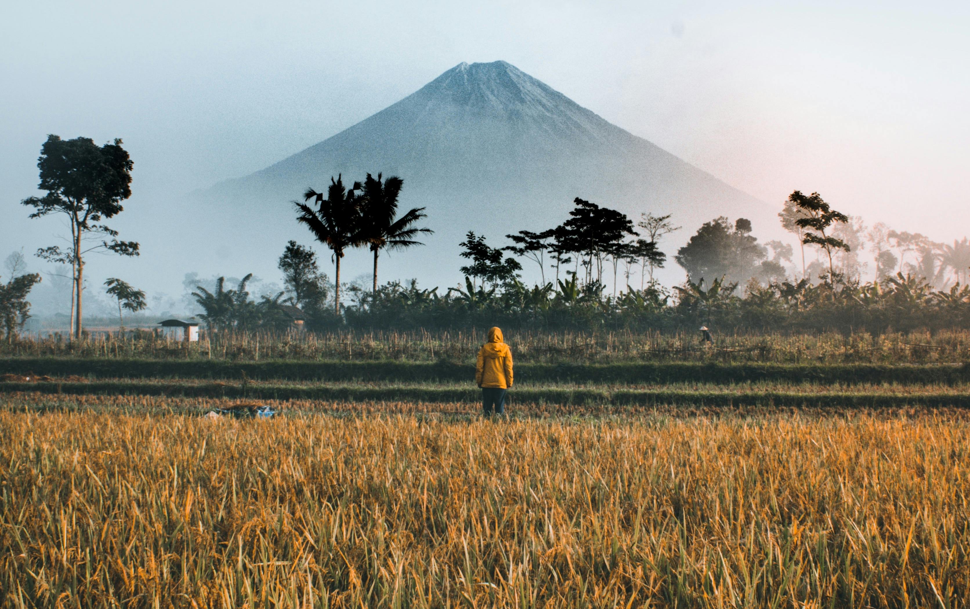 Photo of mountain in Bali with person standing in front